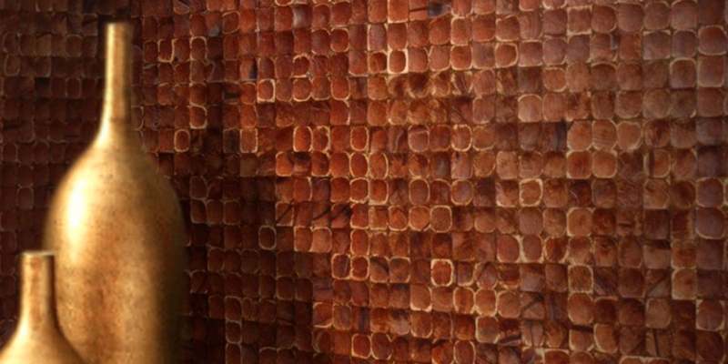 Kirei Coco Tiles, Java Collection, as a wall covering in Color Losari Leather
