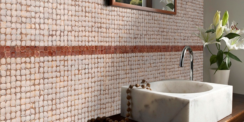 Kirei Coco Tiles, Java Collection, as a wall covering in Color Yogya White